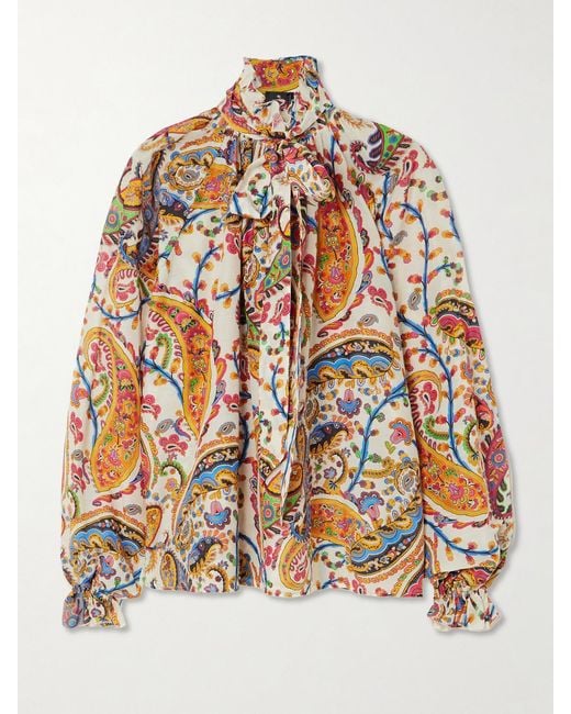 Etro White Pussy-Bow Paisley-Print Cotton And Silk-Blend Blouse