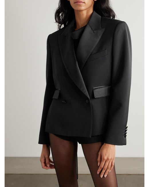 Dolce & Gabbana Black Doppelreihiger Blazer Aus Einer Wollmischung Mit Satinbesätzen