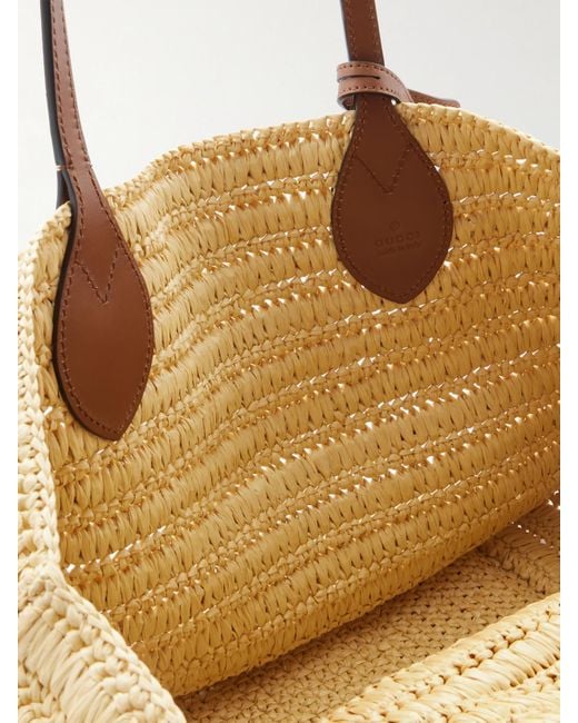 Gucci Natural Leather-Trimmed Raffia Tote
