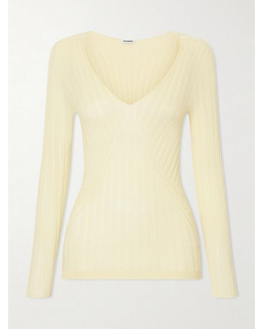 Jil Sander Yellow Ribbed Cashmere And Silk-Blend Sweater