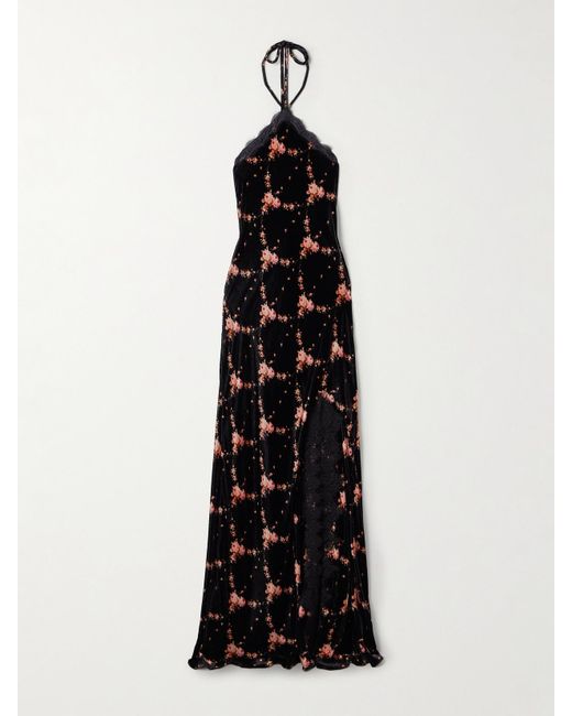 Cara Cara Black June Neckholder-Maxikleid Aus Samt Mit Blumenmuster Und Spitzenbesatz