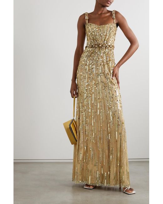 Jenny Packham Bright Gem Embellished Tulle Gown in Gold (Metallic) | Lyst