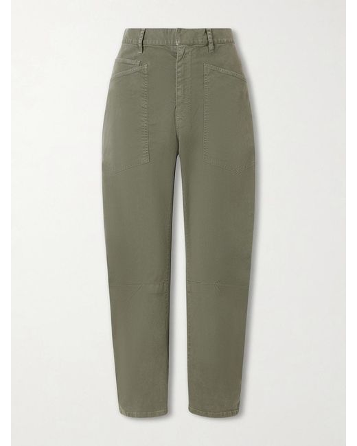 Nili Lotan Green Shon Cotton-Blend Twill Tapered Pants
