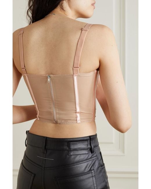 Dolce & Gabbana Pink Lace-Up Satin And Mesh Bustier Top