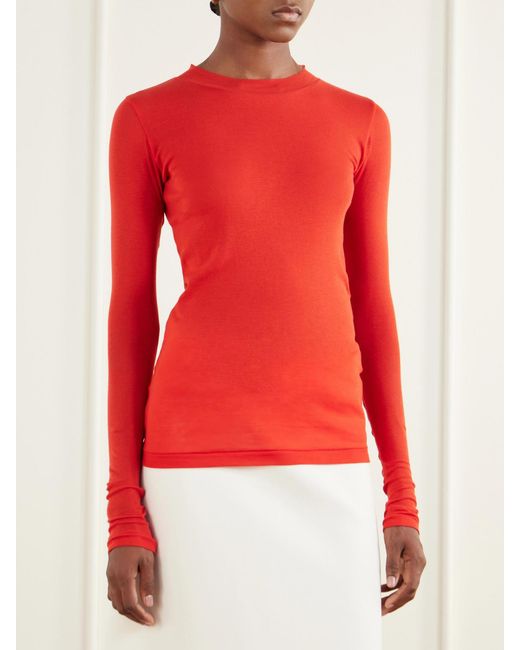 Auralee Red Ribbed Cotton-Jersey T-Shirt
