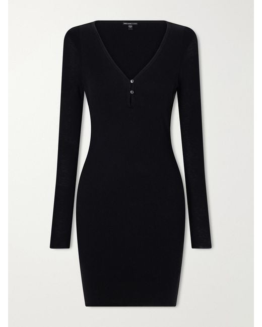 James Perse Black Ribbed Cotton And Cashmere-Blend Mini Dress