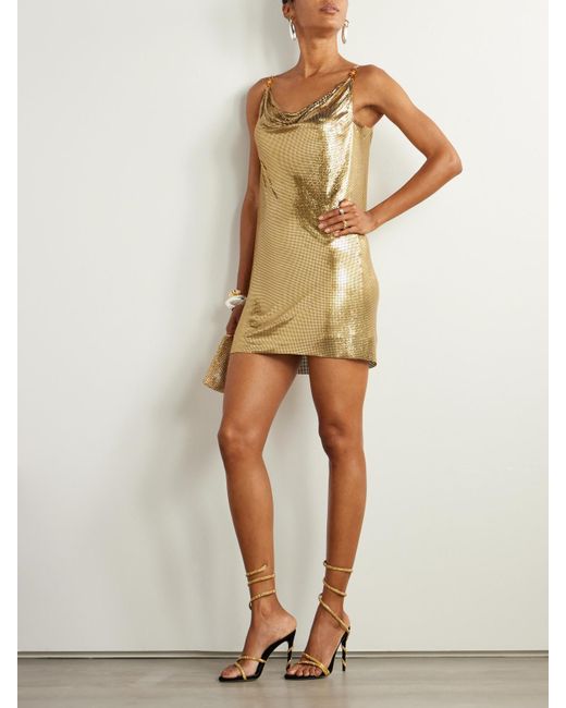 Versace Natural Minikleid Aus Metallic-Mesh Mit Verzierungen