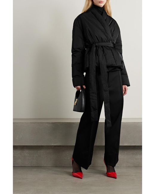 Ferragamo Black Belted Twill Down Wrap Jacket