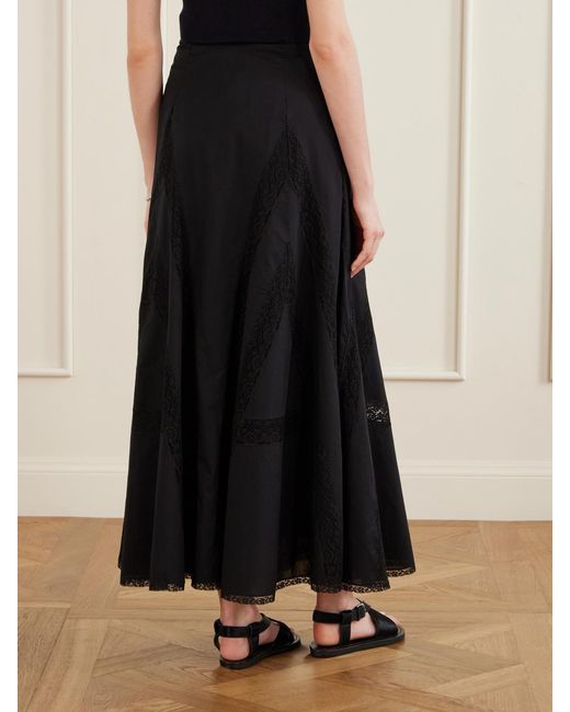 Loretta Caponi Blue Vieste Lace-Trimmed Cotton-Muslin Maxi Skirt