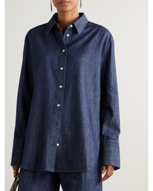 Another Tomorrow Blue Oversized-Hemd Aus Biobaumwoll-Chambray