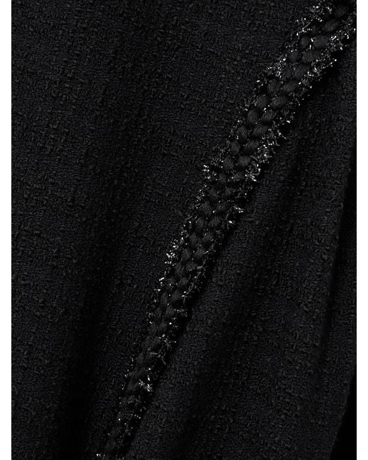 Self-Portrait Black Open-Back Metallic-Trimmed Bouclé-Tweed Midi Dress