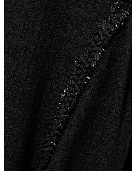 Self-Portrait Black Open-Back Metallic-Trimmed Bouclé-Tweed Midi Dress