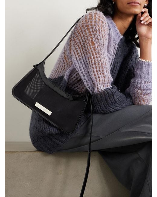Acne White Embellished Patent Leather-Trimmed Mesh Shoulder Bag