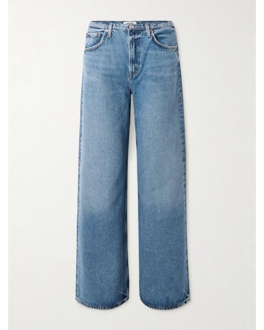 Agolde Blue Kiera Mid-Rise Wide-Leg Organic Jeans