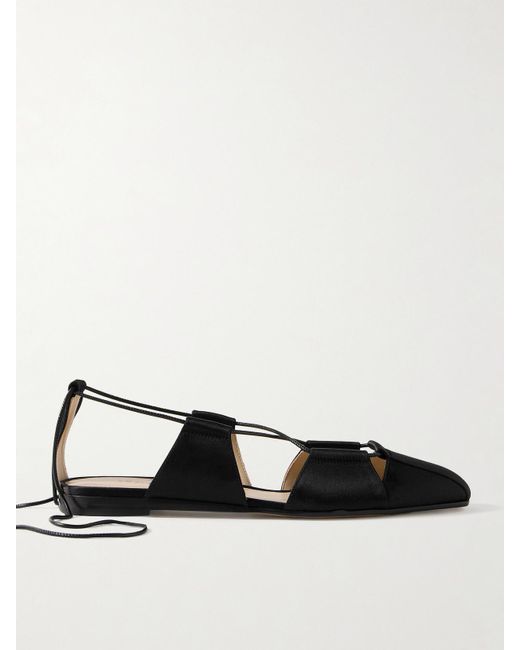 Le Monde Beryl Black Greek Lace-Up Silk-Satin Ballet Flats