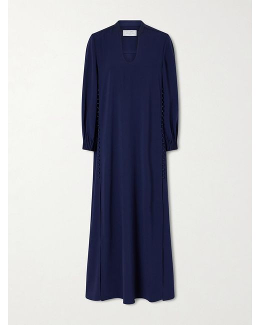 La Ligne Blue Francine Button-Detailed Crepe Maxi Dress