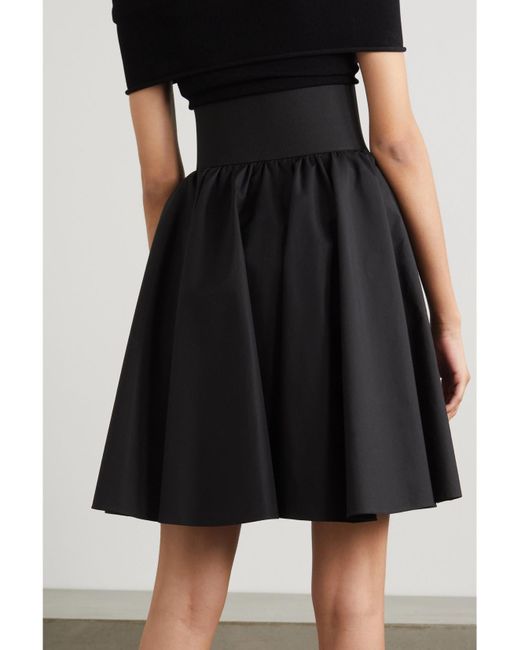 Alaïa Black Archetypes Belted Leather-Trimmed Cotton-Poplin Skirt