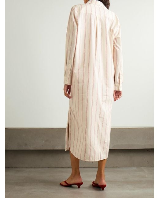 Totême  Natural Midi-Hemdblusenkleid Aus Einer Gestreiften Baumwoll-Seidenmischung