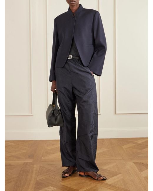 Tibi Blue Winslow Crinkled-Shell Barrel-Leg Pants