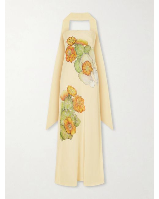 Rodarte Metallic Strapless Scarf-Detailed Floral-Print Silk-Crepe Gown