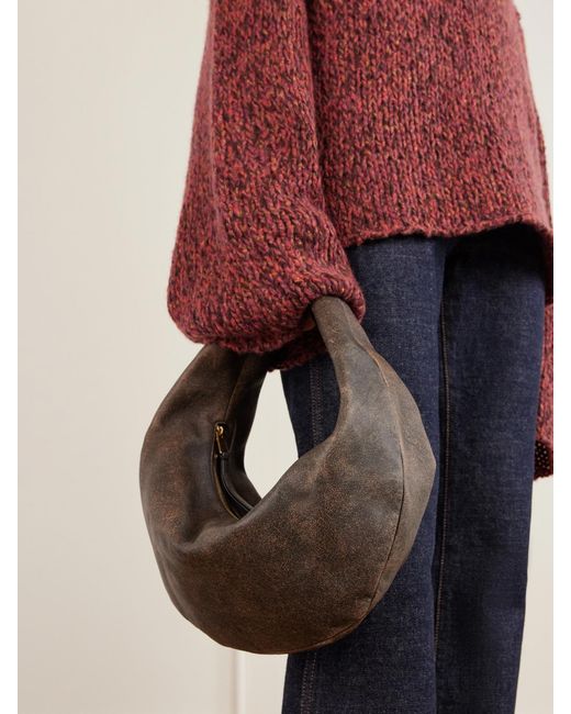 Khaite Gray Olivia Medium Distressed Leather Shoulder Bag