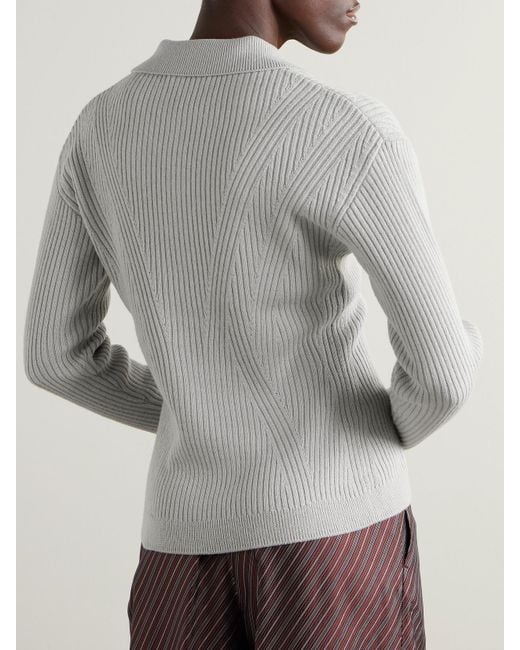 Dries Van Noten Gray Ribbed-Knit Wool-Blend Cardigan