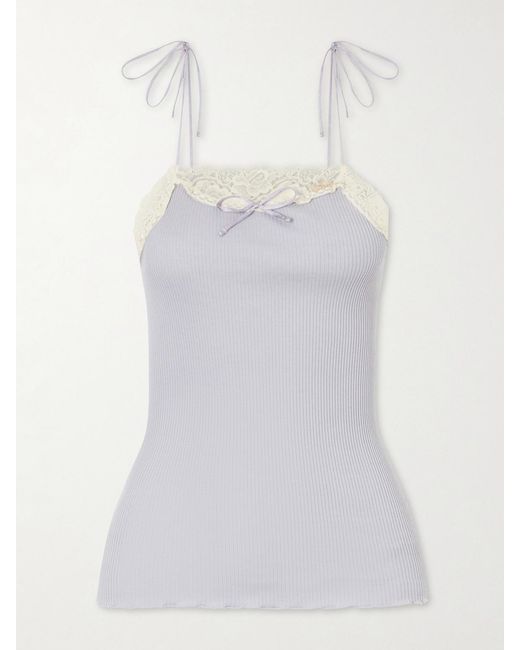 Chloé White Logo-Embroidered Lace-Trimmed Cotton And Silk-Blend Tank