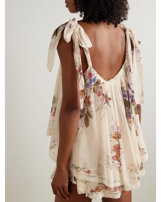 Zimmermann Natural Patience Lace-Trimmed Floral-Print Cotton And Silk-Blend Top