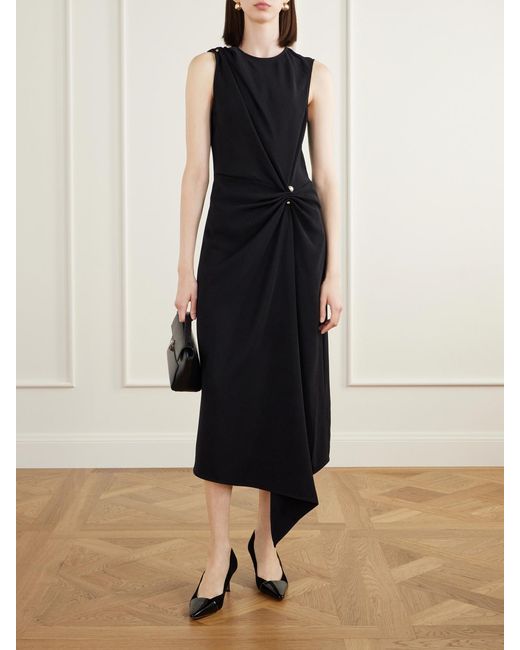 Veronica Beard Black Freja Draped Crepe-Blend Midi Dress