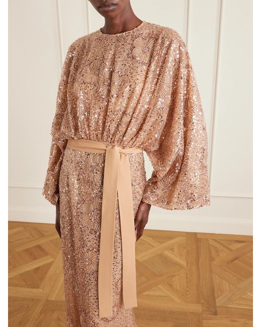 Elie Saab Natural Embellished Silk-Blend Tulle Gown