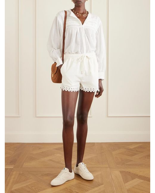 Isabel Marant White Balyme Broderie Anglaise Cotton Shorts