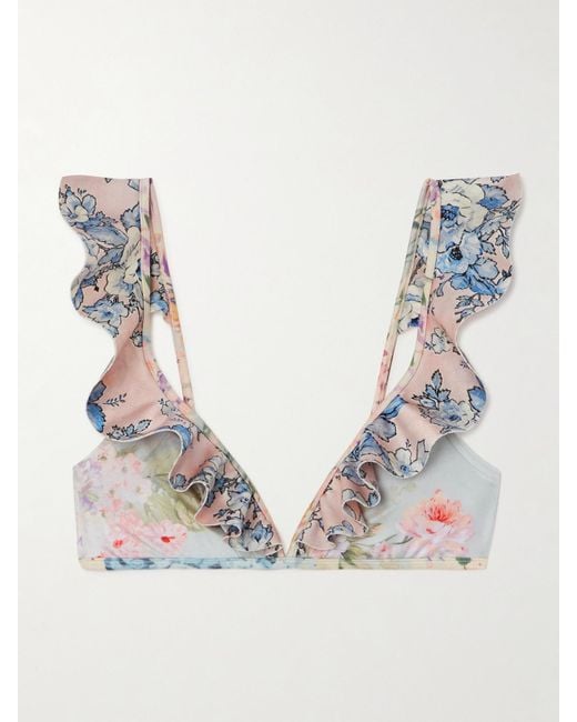 Zimmermann Natural Halliday Bikini-Oberteil Mit Blumenprint Und Volants
