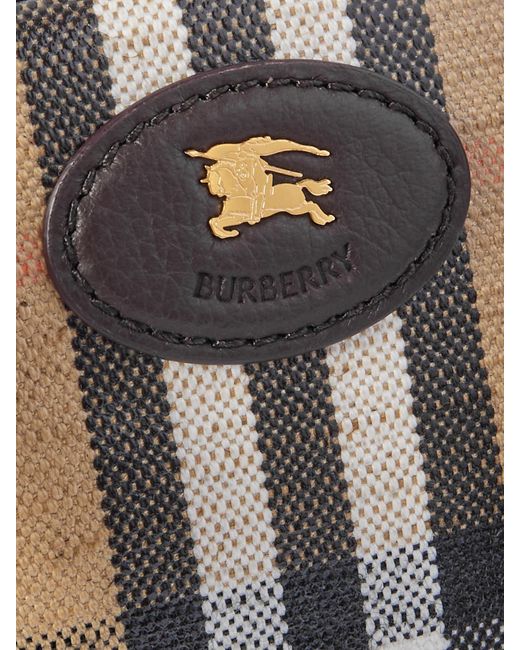 Burberry Natural Mini Tote Aus Beschichtetem Canvas Mit Karomuster Und Lederbesätzen