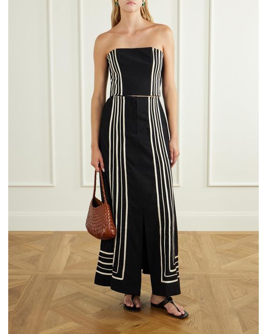 ANDRES OTALORA Black Invernal Striped Embroidered Twill Maxi Skirt