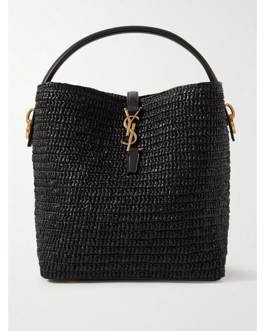 Saint Laurent Black Le 37 Leather-Trimmed Raffia Bucket Bag