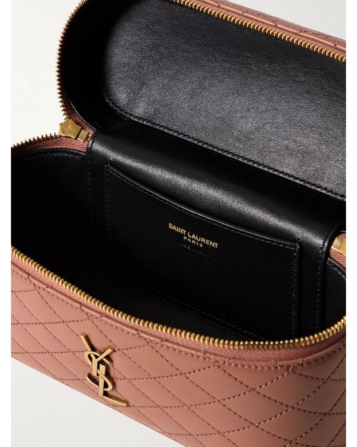 Saint Laurent Brown Gaby Vanity Mini Schultertasche Aus Gestepptem Leder