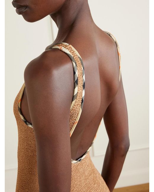 Burberry Brown Hunza G Faye Checked Original Crinkle Swimsuit