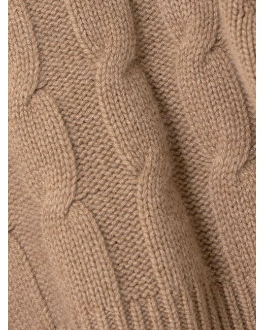 LeKasha Natural Murano Cropped Cable-Knit Organic Cashmere Turtleneck Sweater