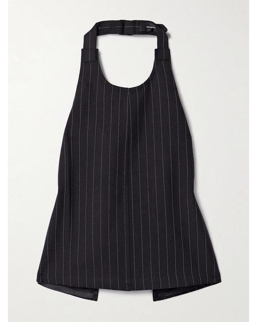 Wardrobe NYC Black Open-Back Pinstriped Wool-Twill Halterneck Tank