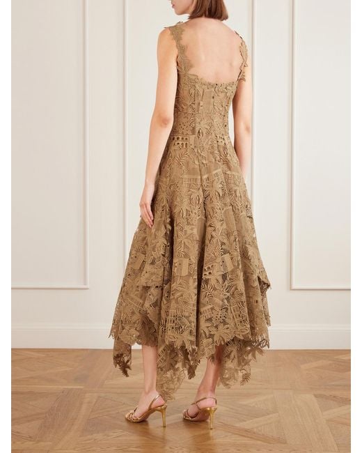 Oscar de la Renta Natural Guipure-Lace Midi Dress