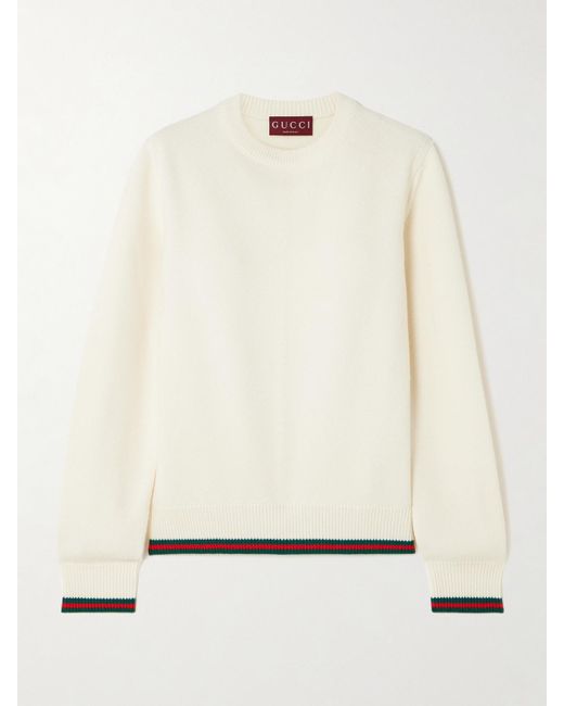 Gucci Natural Striped Wool And Cashmere-Blend Sweater