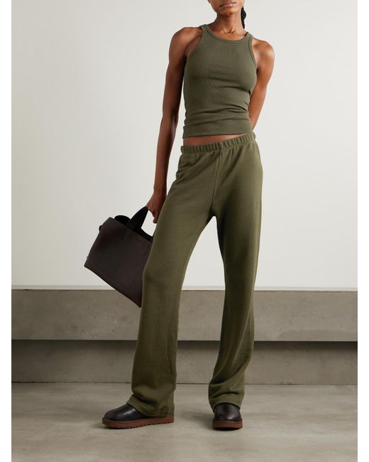 ÉTERNE Green Embroidered Cotton And Modal-Blend Jersey Sweatpants