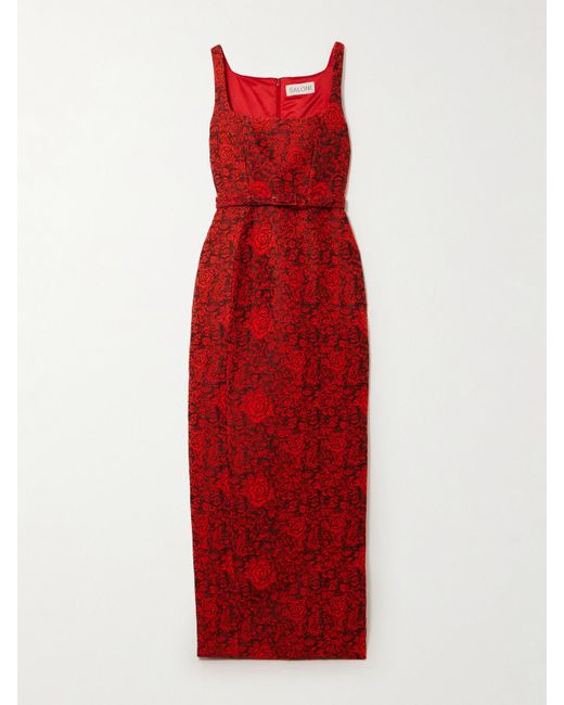 Saloni Women's Red Bora Belted Brocade Gown