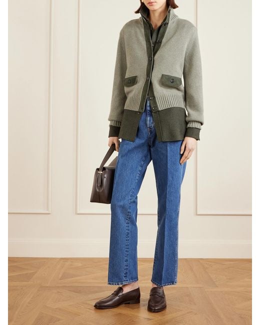 Loro Piana Natural Parksville Suede-Trimmed Cashmere Cardigan