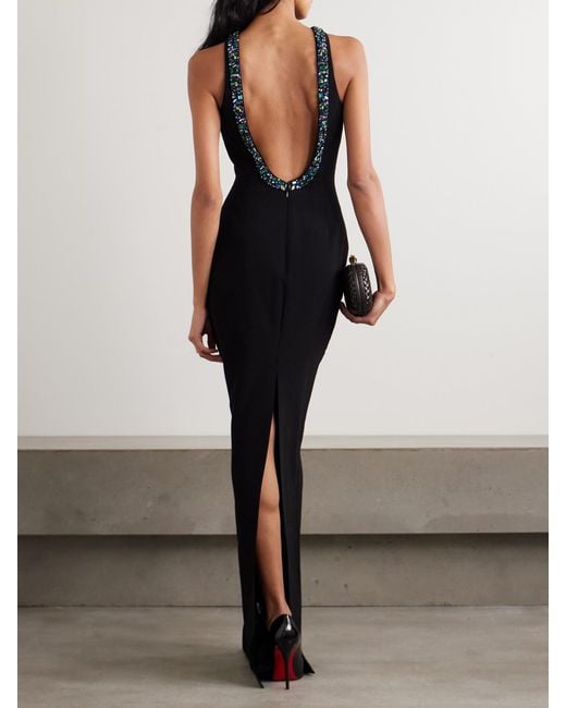 Balmain Black Open-Back Crystal-Embellished Crepe Gown