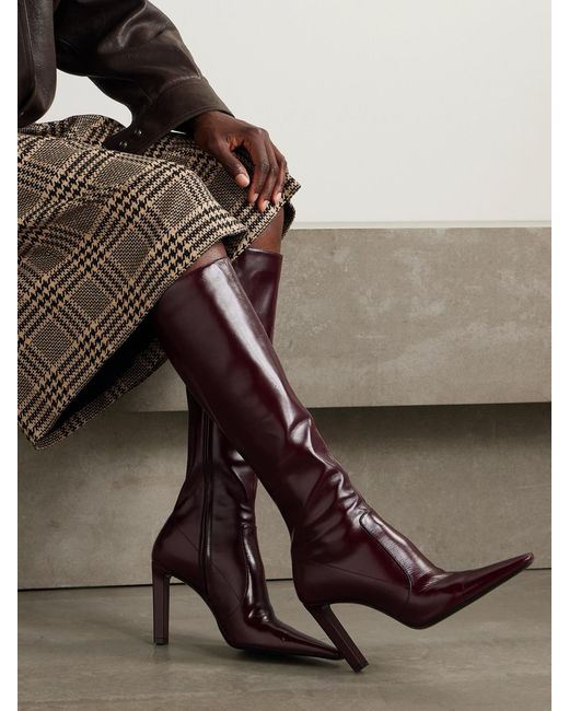 Saint Laurent Brown Francoise Glossed-Leather Knee Boots