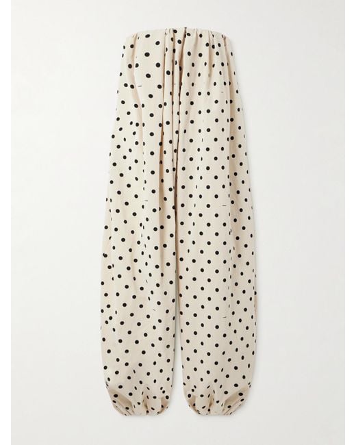 Jacquemus White The Melao Strapless Pleated Polka-Dot Poplin Jumpsuit