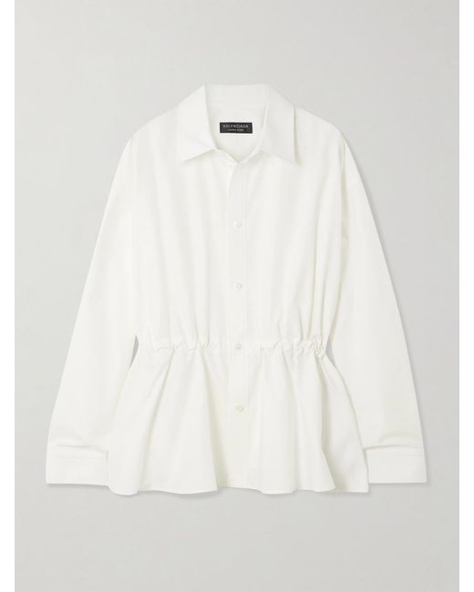 Balenciaga Natural Hourglass Gathered Cotton-Poplin Shirt