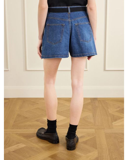 Sacai Blue Belted Wool-Trimmed Denim Shorts