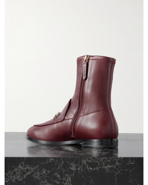 Gucci Brown Jordaan Horsebit-Detailed Leather Ankle Boots
